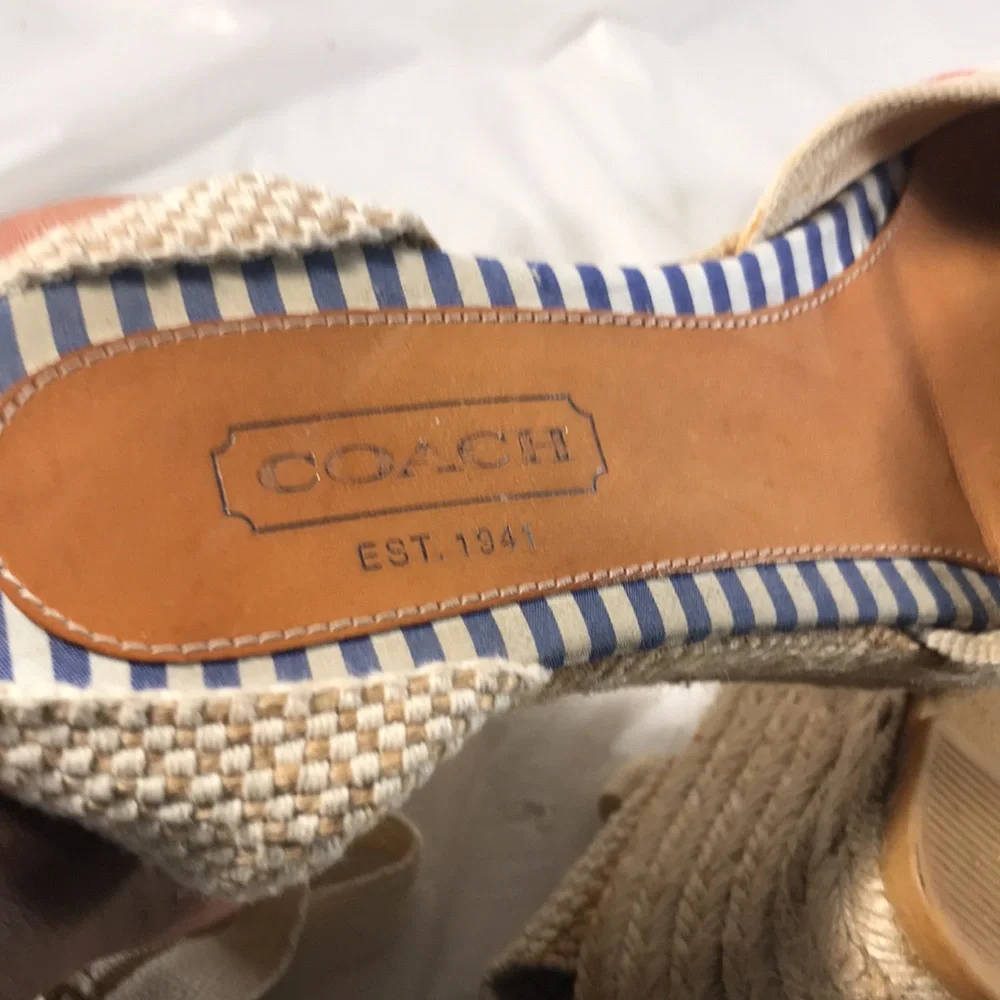Coach Women’s Kerrie Patchwork Canvas Wedge Espadrille Ankle Tie Sandals Shoe